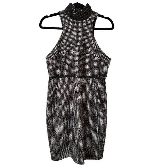 NEW Karl Lagerfield Dress Sz 8 Black Gray Sheath Tweed Racer Back Sleeveless - Picture 1 of 13